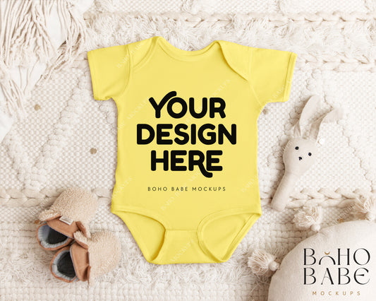 Rabbit Skins 4424 BUTTER Short Sleeve Onesie Mockup | Boho Babe Flatlay Mockup Design Vol.1