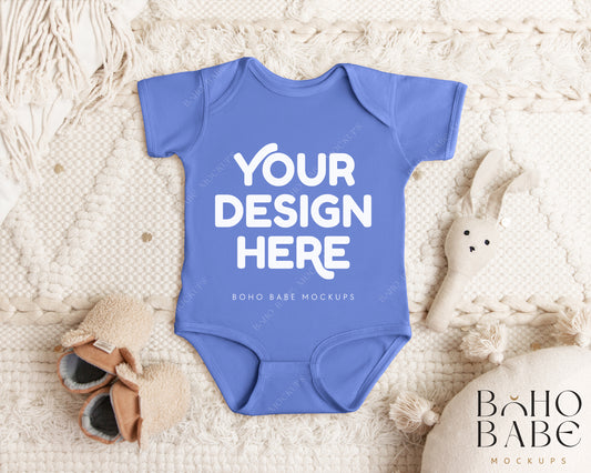 Rabbit Skins 4424 CAROLINA BLUE Short Sleeve Onesie Mockup | Boho Babe Flatlay Mockup Design Vol.1