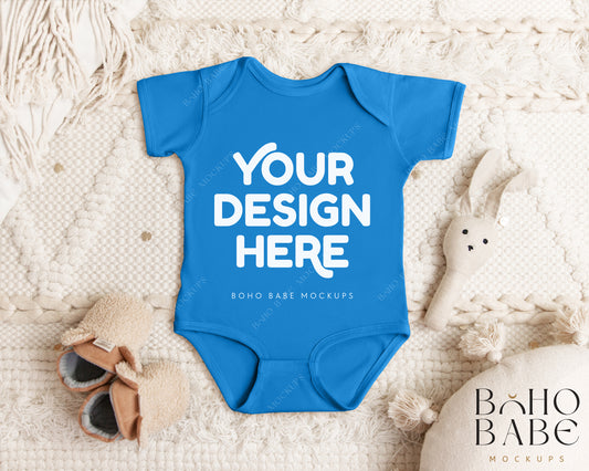 Rabbit Skins 4424 COBALT Short Sleeve Onesie Mockup | Boho Babe Flatlay Mockup Design Vol.1