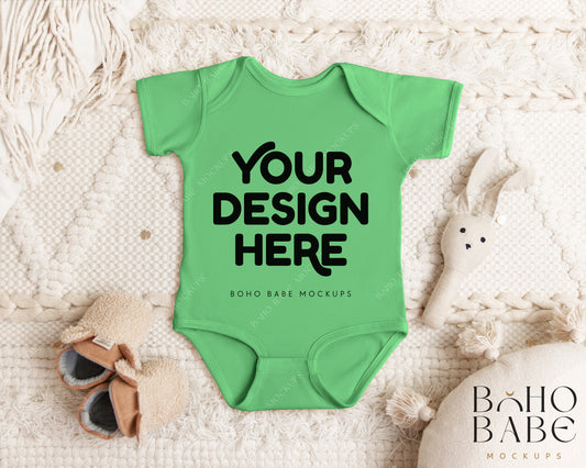 Rabbit Skins 4424 GRASS Short Sleeve Onesie Mockup | Boho Babe Flatlay Mockup Design Vol.1