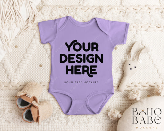 Rabbit Skins 4424 LAVENDER Short Sleeve Onesie Mockup | Boho Babe Flatlay Mockup Design Vol.1