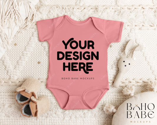 Rabbit Skins 4424 MAUVELOUS Short Sleeve Onesie Mockup | Boho Babe Flatlay Mockup Design Vol.1