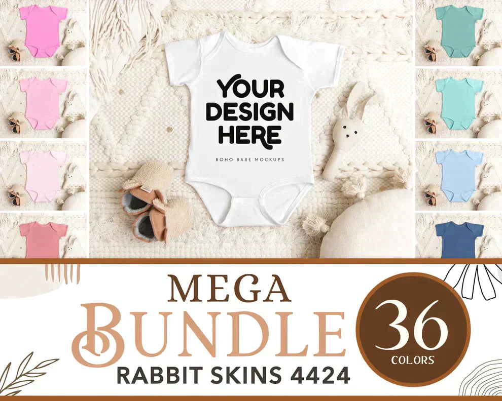 Rabbit Skins 4424 LIGHT BLUE Short Sleeve Onesie Mockup | Boho Babe Flatlay Mockup Design Vol.1