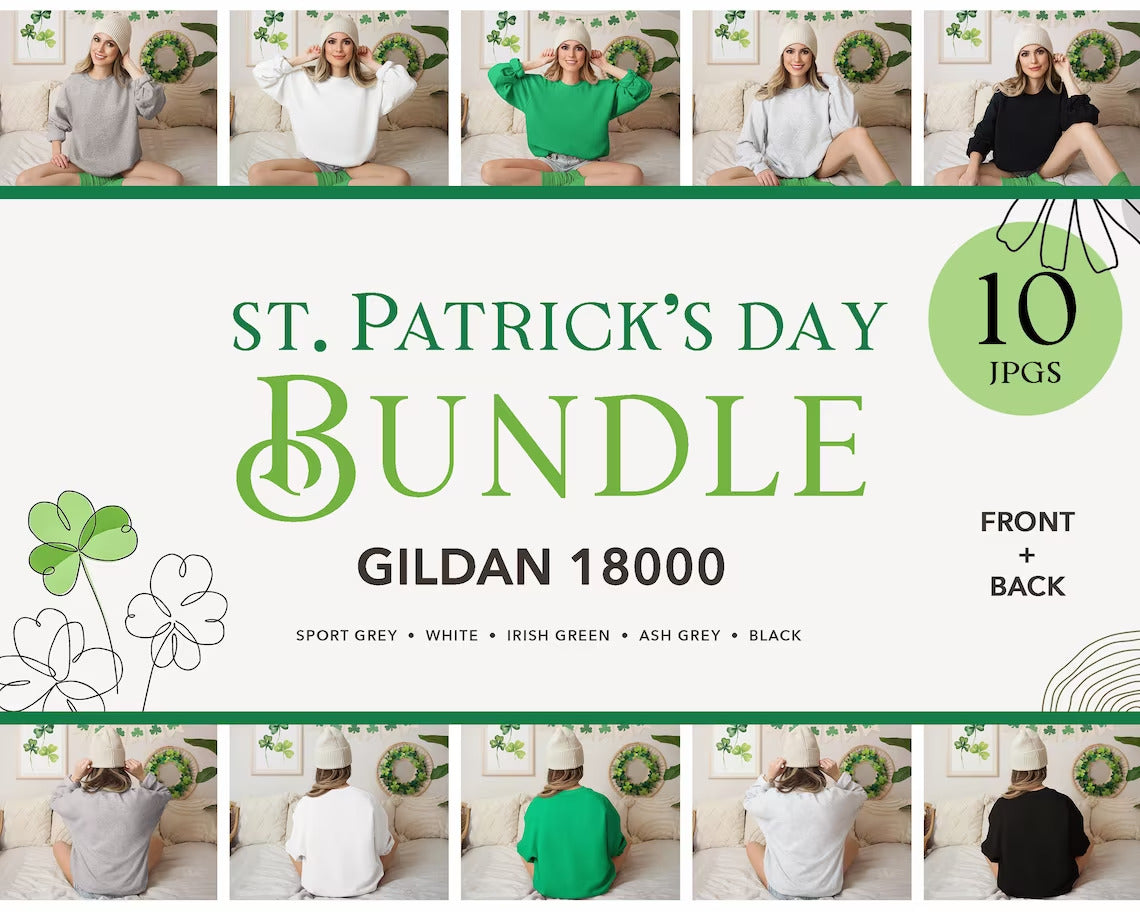 Gildan 18000 ASH GREY St. Patricks Day Model Mockup | Boho Design