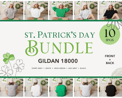 Gildan 18000 IRISH GREEN St. Patricks Day Model Mockup Back | Boho Design