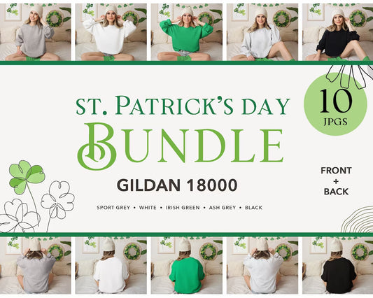 Gildan 18000 St. Patricks Day Mockup Bundle | 10 Model Mockups