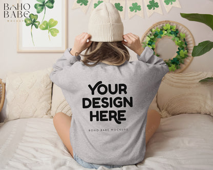 Gildan 18000 SPORT GREY St. Patricks Day Model Mockup Back | Boho Design